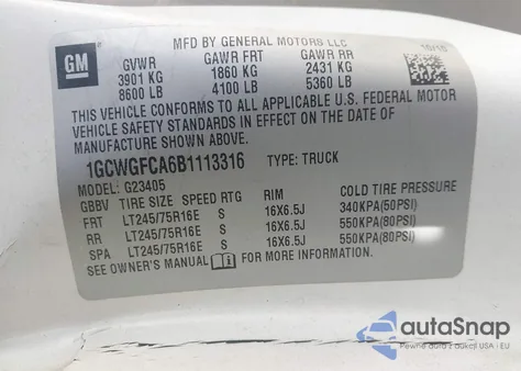 2011 Chevrolet Express 2500 Work Van z USA, uszkodzony, nr VIN 1GCWGFCA6B1113316